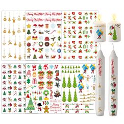 ALLAVA 6 Stück Kerzentattoos Weihnachten(200+ Muster), Wasserschiebefolie Kerzen, Kerzensticker Kerzenfolie für Kerze Tasse DIY Geschenk, Kerzen Dekorieren, Kerzensprüche