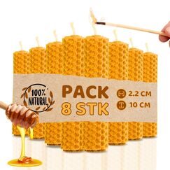 DECEVI Bienenwachskerzen Honigwabe – 8 Stück – 100% Natürliches spanisches Bienenwachs – Handgefertigt & Ohne Paraffin – Nachhaltige Kerzen für Zuhause (8 Stück, 10 cm x 2,2 cm)