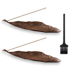 LLMtn 2 Stück Bronze Räucherstäbchenhalter Metall Blätter, Räucherstäbchenbrenner Ash Catcher,Asche Geeignet für Räucherstäbchen,ideal für die Inneneinrichtung,Meditation,Yoga,Inklusive Mini-Besen