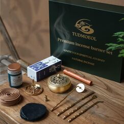 Kupfer Weihrauch Brenner und 16-teilige Tool Kit für die Herstellung von Backflow Räucherkegel - Perfekt für Yoga, Meditation Inklusive Censer Form Werkzeuge, Brenner und Zubehör