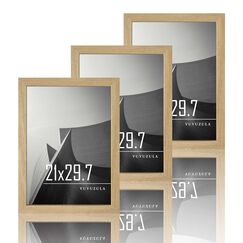 VUVUZULA Bilderrahmen A4 Holzrahmen 21x30cm Holz Fotorahmen MDF Rahmen DIN A4 für Urkunden in Natur 3er Set