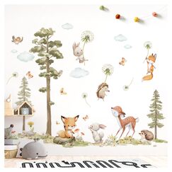 DEKO KINDERZIMMER Wandtattoo Waldtiere Baum Wandsticker Fuchs Hase REH Wandaufkleber Babyzimmer Pusteblume Kinderzimmer Wanddeko DK1137-05