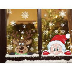 DERAYEE 6 Blätter gucken Santa & Rudolph Fenster haftet Schneeflocken statische Aufkleber für Weihnachten Fenster anzuzeigen