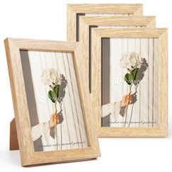 Kromapolis 4 Stück Kleine bilderrahmen,Umweltfreundlich MDF Rahmen 10x15 cm, Drehverschluss Rückwand, hochwertiges Acrylglas, Eichenoptik