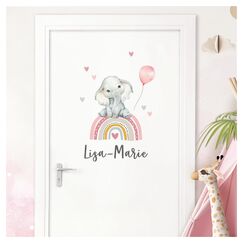 Little Deco Türaufkleber Elefant Regenbogen Wandsticker personalisiert Kinderzimmer Wandtattoo mit Name Babyzimmer Wandaufkleber selbstklebend Deko DL995 mit Name/with Name