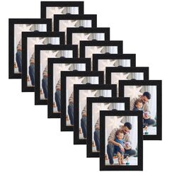 HORLIMER 15er Bilderrahmen Set 10x15 cm, Schwarz Bilderrahmen mit Holzmaserung, Fotorahmen Collage für 15x10 Fotos und Bilder, Wand- oder Tischaufstellung