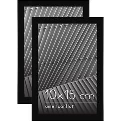 Americanflat Bilderrahmen 10x15 cm in Schwarz - Dünner Rahmen mit Bruchsicheres Glas, Integrierter Ständer, Aufhängung für Wand und Tischplatte - 2er Set