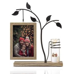 Afuly Bilderrahmen 10x15 Holz Vintage Fotorahmen Natur Braun Picture Frame mit Vase und Metall Baum Tisch Deko Geburtstag Umzug Graduation Hochzeit Geschenke für Frauen Mama Oma Freunde Famili Couple