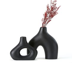 CEMABT Schwarze Keramikvase 2er-Set Doppelberg vasen für Moderne Boho Nordic Minimalismus-Stil Dekoration -vasen für Wohnzimmer, Hochzeit, Abendessen Tisch, Party, Büro und Schlafzimmer