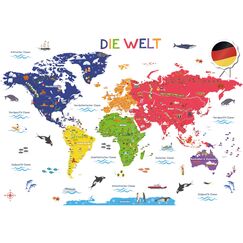 DECOWALL SG2-2301DE Weltkarte Wandaufkleber Kinder Kinderzimmer Wandtattoo Wohnkultur Kunst Reise Jungenzimmer Baby 3D Holz Internationales Farbposter Kinderzimmer