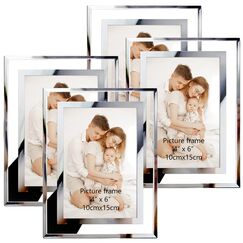 Giftgarden 4er Set Glas Bilderrahmen 10x15 cm - Silber Fotorahmen für 15x10 cm Fotos und Bilder für Babyfotos, Familienfotos und Hochzeitsfotos - Ideal für Tisch- und Heimdekoration