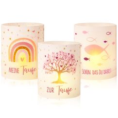 BETESSIN 12 Windlicht Tischdeko Taufe Teelicht Lichthülle Schön DASS du da bist Mini Kerzen Deko Rosa Kommunion Tischlichter Weihnachten Konfirmation Erstkommunion Teelicht Kerzen Dekoration