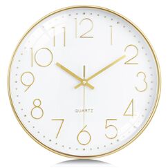 Lafocuse 3D Ziffern Lautlos Wanduhr Gold, 30cm Modern Ohne Tickgeräusche, Quartz Wanduhr Analog Leicht zu Lesen Deko für Wohnzimmer Zimmer Küche Büro