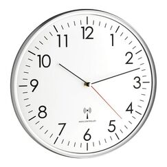 TFA Dostmann Analoge Wanduhr Funk, hohe Genauigkeit, Funkuhr, weiß/silber, 60.3514, für Küche,Wohnzimmer, Büro oder Eingangsbereich geeignet, 330 x 50 mm