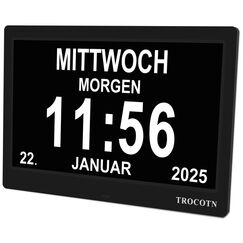 TROCOTN Demenz Uhr Senioren Digitale Uhr Tagesuhr Großes Display Wecker Wanduhr (Schwarz,10 Zoll)