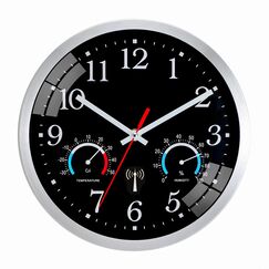 Ziprote Funk Wanduhr, Funkuhr Wand mit Temperaturanzeige und Luftfeuchtigkeit, Moderne Küchenuhr, Leicht zu Lesen, Wanduhr Ohne Tickgeräusche für Schlafzimmer, Büro, Badezimmer (Schwarz)