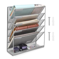 VEUWOLM Zeitschriftenhalter Wand, 6 Fächer, 40,5 x 32,5 x 10,5 cm Dokumentenhalter A4, Zeitschriften Wandhalter, Metall Querformat Prospekthalter für Büro, Schreibtisch