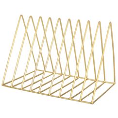 Jinlaili Zeitungsständer Metall, Magazinständer Gold, 9 Steckplätze Dreieck Desktop-Bücherregal, Schallplattenständer Modern, Zeitungshalter für Büro, CD, Magazin