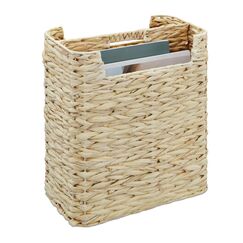 Relaxdays Zeitungsständer, Wasserhyazinthe, HxBxT: 38 x 32 x 18 cm, Zeitungshalter mit 2 Fächern, Zeitungskorb, Natur