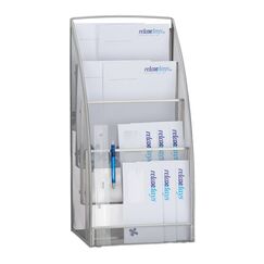 Relaxdays Magazinständer Metall, groß, 4 Fächer, Zeitungsständer, modern, Büro, Wartebereich, HBT 60x30x22 cm, Silber