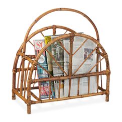 Relaxdays Zeitungsständer Rattan, runde Zeitungsablage, Zeitschriftenhalter, HxBxT: 47 x 43,5 x 20,5 cm, Holz, Natur