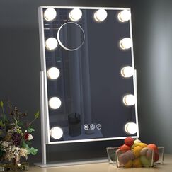 Hansong Schminkspiegel mit Beleuchtung Schminkspiegel mit Beleuchtung 12 dimmbare Birnen Hollywood beleuchteter Abnehmbar 10-fache Vergrößerung 3 Farbbeleuchtungsmodi