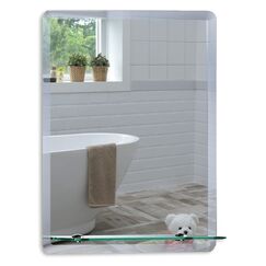 Neue Design Schöner rechteckiger Badezimmerspiegel mit Ablage, modern und stylish, mit abgerundeten Kanten, Wandbefestigung, Badspiegel, Wandspiegel, Spiegel 50cm X 40cm