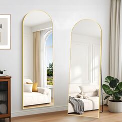 KOCUUY Bogen Standspiegel, 161 x 52 cm Großer Gewölbter Ganzkörperspiegel, Groß Wandspiegel mit Gold Aluminium Rahmen, Hängend, Stehend, Kippbar, für Wohnzimmer, Schlafzimmer und Flure