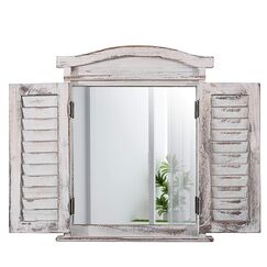 Mendler Wandspiegel Spiegelfenster mit Fensterläden 53x42x5cm - weiß Shabby