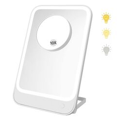 ANGNYA Kosmetikspiegel mit Beleuchtung,Schminkspiegel mit 10X Vergrößern Spiegel Wiederaufladbarer Tragbarer Ultraschlanker schminkspiegel mit Licht, 3 Farblichter,LED Tischspiegel Make up Spiegel