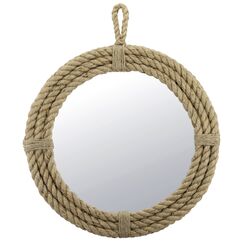 Stonebriar Small Vintage Nautical Round Wall Mirror with Rope Wrapped Trim and Hanging Loop