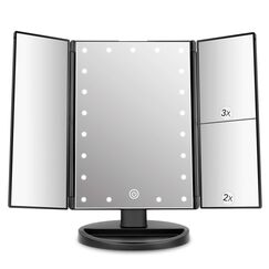 deweisn Tri-FoldLighted Kosmetikspiegel mit 3-fach/2-fach/1-facher Vergrößerung, 21 LED-Leuchten und Touchscreen, dimmbarer Make-up-Spiegel, Tisch-Make-up-Spiegel, Reise-Kosmetikspiegel