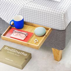 Bedshelfie Nachttisch Zum Einhängen Bettablage für Etagenbett und Boxspringbett, Bettablage für WG-Zimmer, Betttablett schwebend - Natürlich, Mit Schiebefunktion