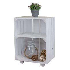 Kistenkolli Altes Land Nachttisch Abstetlltisch weiß/Natur/geflammt Maße ca 30x40x55cm Regalkiste Flaschenablage Weinregal Apfelkiste/Weinkiste (Weiß)