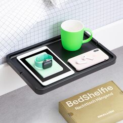 BedShelfie Nachttisch Zum Einhängen Bettablage für Etagenbett und Boxspringbett, Bettablage für WG-Zimmer, Betttablett Schwebend – Minimalist 2.0 Holz schwarz