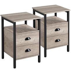 Yaheetech Nachttisch 2er Set Nachtschrank Nachtkommode mit Schubladen und Ablagefach Metallgestell Beistelltisch Couchtisch für Wohnzimmer, Schlafzimmer, Grau