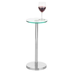 mDesign kleiner Beistelltisch aus Metall und Glas – stilvoller Glastisch fürs Wohnzimmer – Minimalistischer Couchtisch mit modischem Design – klar/chrom