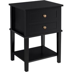 Yaheetech Nachttisch, Nachtkommode, Beistelltisch mit Schubladen und Ablage, Nachtschrank, Schlafzimmer, Wohnzimmer, einfacher Aufbau, Holz, Nordisch-Design, Schwarz