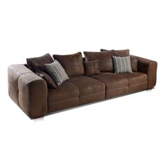 Cavadore Big Sofa Mavericco / Große Polster Couch mit Mikrofaser-Bezug Lederoptik / Inklusive Rückenkissen und Zierkissen in / Maße: 287 x 69 x 108 cm (BxHxT) / Farbe: Antik Braun