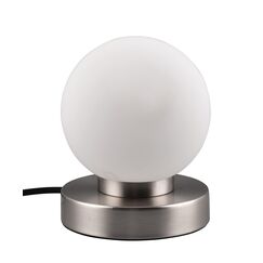 Reality Leuchten Tischleuchte Prinz II R54011001, Metall Nickel matt, Glas weiß, exkl. 1x E14, On/Off Touch