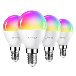 ANWIO E14 Glühbirne Smart Home 5W, Mehrfarbrige RGB LED Birne Dimmbare Smarte Lampe 470LM, smart Glühbirne Alexa E14, Kompatibel mit Alexa, Google Assistant,Tuya App, Kein Hub notwendig, 4 Pack