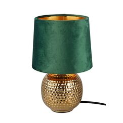 Reality Leuchten Tischleuchte Sophia R50821015, Keramik goldfarbig, Samtschirm gürn oder goldfarbig, exkl. 1x E14, 16 cm
