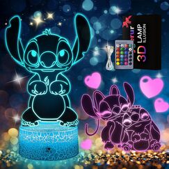 Eygerur 2 Stück Stitch Lampe, Stich Geschenke, 3D LED Illusion 16 Farben Stich Nachtlicht USB Smart Touch Fernbedienung Tischlampe Stitch Licht für Kinderzimmer Dekoration Urlaub Geschenke