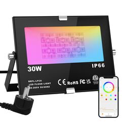 ChangM LED-Strahler RGB für den Außenbereich, IP66, wasserdicht, 30 W, für den Außenbereich, RGBW, intelligent, gesteuert durch Telefon, App, Scheinwerfer für festliche Dekoration zu Weihnachten