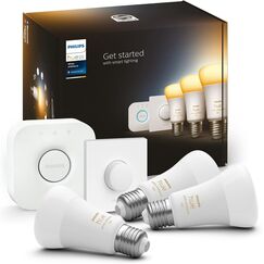 Philips Hue White Ambiance E27 3er Starter Set inkl. Smart Button, dimmbar, alle Weißschattierungen, steuerbar via App, kompatibel mit Amazon Alexa (Echo, Echo Dot)