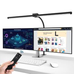 brightower Doppelkopf Schreibtischlampe LED Dimmbar, 24W 80CM Schreibtischlampe klemmbar für Homeoffice, Augenschutz Tageslichtlampe mit Fernbedienungen, Schwanenhals Büro Tischlampe 5 Farbmodi