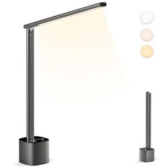 Hapfish Schreibtischlampe LED Dimmbar Touch, Schreibtischleuchte Akku Aufladbar, Tageslichtlampe Klappbar und Drehbar, 5000mAh Modern Kabellos Tischlampe für Büro, Outdoor, Nachttisch (Grau)