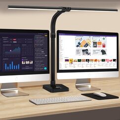Doppelkopf Schreibtischlampe LED dimmbar,24W 80CM Schreibtischlampe groß und hell,Augenschutz desk lamp büro lampe schwarz,Schwanenhals tischlampe monitor lampe mit 25 Beleuchtungsmodi (Schwarz)