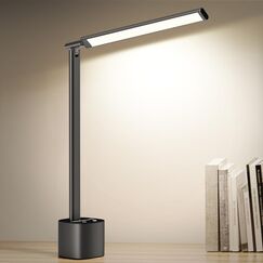 bravzurg Tischlampe Kabellos Aufladbar, 5000mAh Aluminium LED Tischleuchte Akku, Faltbar Tragbar und Verstellbar, Dimmbar Kabellose Licht für Büro, Lesen, Outdoor (Grau)