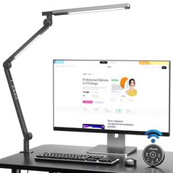 AmazLit Schreibtischlampe, Schreibtischlampe LED Dimmbar 12W, Doppelte Lichtquelle Schwenkarm Architektenlampe, Einstellbare Farbtemperatur Tischlampe Klemme,Bürolampe mit Fernbedienung